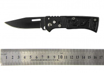 Нож скл. 869 (16см) черный мет.рис на пояс 